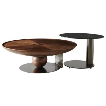 Set de mese de cafea Pureview din lemn de nuc și oțel galvanizat, cu design modern și finisaje premium. Eleganță naturală și str