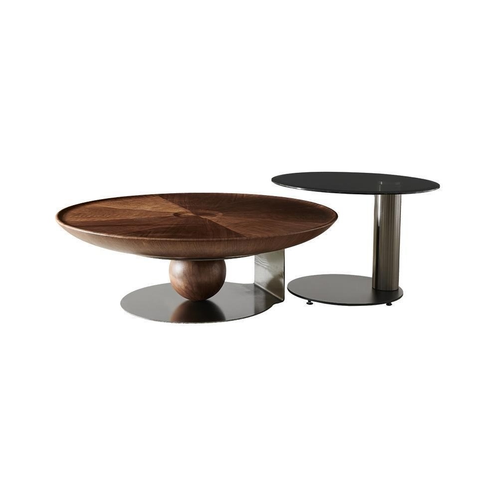 Set de mese de cafea Pureview din lemn de nuc și oțel galvanizat, cu design modern și finisaje premium. Eleganță naturală și str