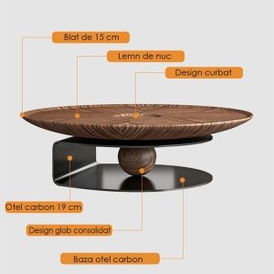 Set de mese de cafea Pureview din lemn de nuc și oțel galvanizat, cu design modern și finisaje premium. Eleganță naturală și str