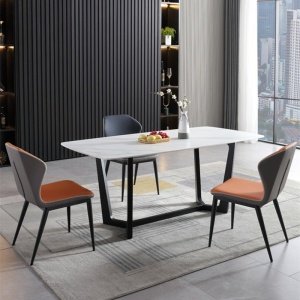 Masă dining Squarel – piatră microcristalină & oțel negru, Homedit