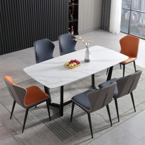 Masă dining Squarel – piatră microcristalină & oțel negru, Homedit