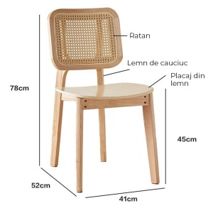Scaun lemn de cauciuc premium Rita, scaun lemn si ratan, Homedit