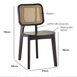 Scaun lemn de cauciuc premium Rita, scaun lemn si ratan, Homedit