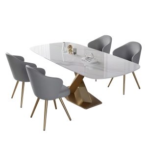 Masa dining oțel galvanizat si piatra naturala premium MaestroGold, Homedit