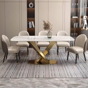 Masa dining oțel galvanizat si piatra naturala premium MaestroGold, Homedit