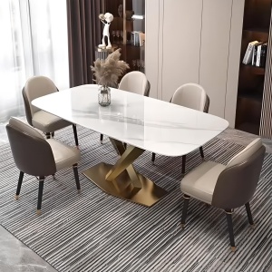 Masa dining oțel galvanizat si piatra naturala premium MaestroGold, Homedit