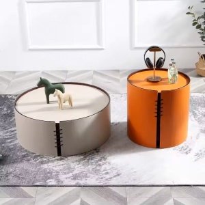 Set Comoda TV si masuta cafea premium, lemn masiv si piele Malibu, Homedit