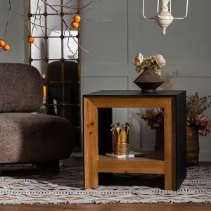 Masuta de cafea/noptiera, 60 cm x 60 cm x 60.5 cm din lemn masiv, Wabi, Homedit