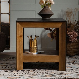 Masuta de cafea/noptiera, 60 cm x 60 cm x 60.5 cm din lemn masiv, Wabi, Homedit