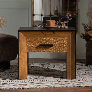 Noptiera, 58 cm x 51 cm x 45 cm din lemn masiv Wabi D, Homedit