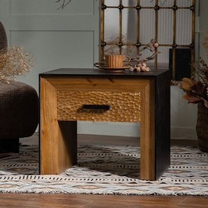 Noptiera, 58 cm x 51 cm x 45 cm din lemn masiv Wabi D, Homedit