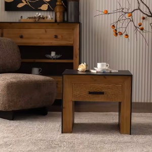 Noptiera, 58 cm x 51 cm x 45 cm din lemn masiv Wabi D, Homedit