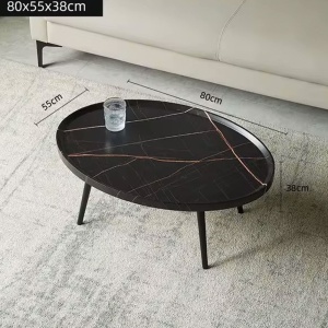 Masuta de cafea din MDF infoliat, 80 cm x 55 cm x 38 cm, masuta living premium Negru Marmura, Homedit