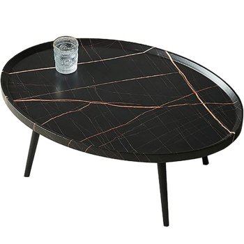 Masuta de cafea din MDF infoliat, 80 cm x 55 cm x 38 cm, masuta living premium Negru Marmura, Homedit