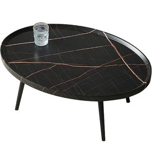 Masuta de cafea din MDF infoliat, 80 cm x 55 cm x 38 cm, masuta living premium Negru Marmura, Homedit