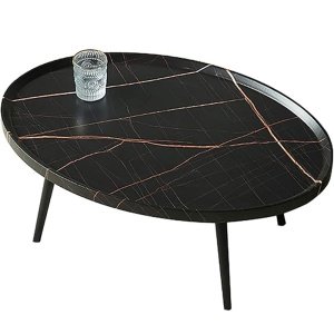 Masuta de cafea din MDF infoliat, 80 cm x 55 cm x 38 cm, masuta living premium Negru Marmura, Homedit