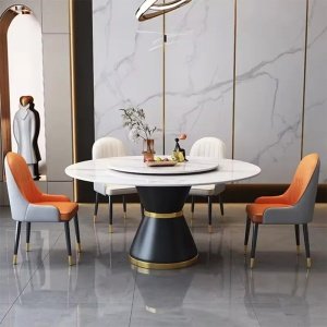 Masă rotundă cu blat rotativ din piatră ardezie – design elegant 135x80 cm, Homedit