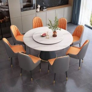 Masă rotundă cu blat rotativ din piatră ardezie – design elegant 135x80 cm, Homedit