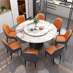 Masă rotundă cu blat rotativ din piatră ardezie – design elegant 135x80 cm, Homedit