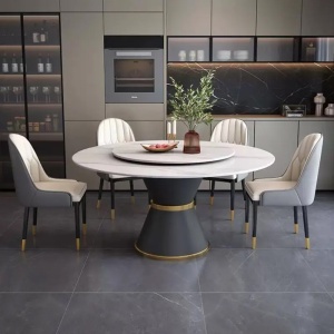 Masă rotundă cu blat rotativ din piatră ardezie – design elegant 135x80 cm, Homedit