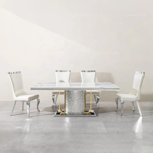 Masa Dining Moonlit Silver, Premium, 220 x 100 x 75 cm, Homedit