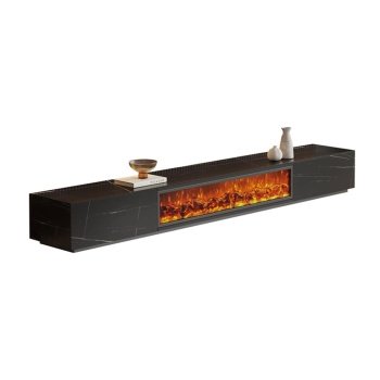 Comoda TV Flame din lemn masiv si masa, negru ardezie, 200 cm x 40 cm x 35 cm, Homedit