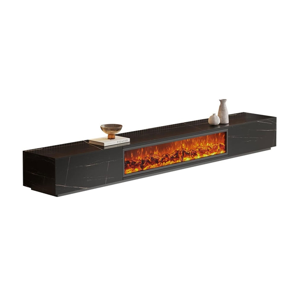 Comoda TV Flame din lemn masiv si masa, negru ardezie, 200 cm x 40 cm x 35 cm, Homedit