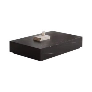 Masuta de cafea, 130 cm x 70 cm x 25 cm Flame din lemn masiv negru ardezie, Homedit