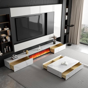 Masuta de cafea Flame din lemn masiv, alb ardezie, 130 cm x 70 cm x 25 cm, Homedit