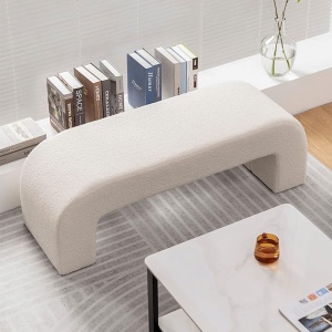 Bancă Lamb Wood Boucle – Tapițerie Boucle Alb, Cadru Lemn Masiv | Homedit