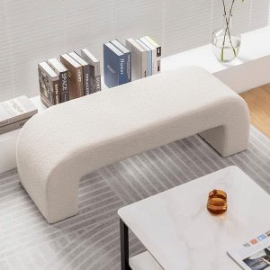 Bancă Lamb Wood Boucle – Tapițerie Boucle Alb, Cadru Lemn Masiv | Homedit