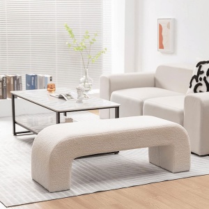 Bancă Lamb Wood Boucle – Tapițerie Boucle Alb, Cadru Lemn Masiv | Homedit