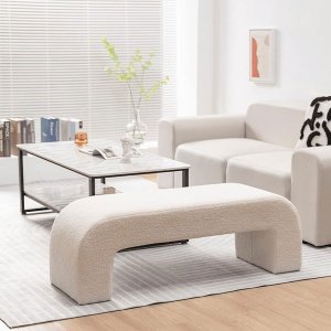 Bancă Lamb Wood Boucle – Tapițerie Boucle Alb, Cadru Lemn Masiv | Homedit