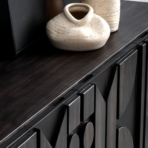 Comoda TV din lemn masiv stejar negru 180 cm premium Geotry, 180 x 40 x 65 cm, Homedit