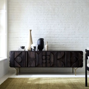 Comoda TV din lemn masiv stejar negru 180 cm premium Geotry, 180 x 40 x 65 cm, Homedit