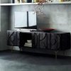 Comoda TV din lemn masiv stejar negru 180 cm premium Geotry, 180 x 40 x 65 cm, Homedit