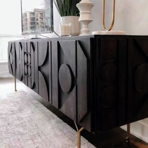 Comoda TV din lemn masiv stejar negru 180 cm premium Geotry, 180 x 40 x 65 cm, Homedit