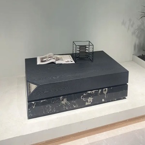 Masa cafea lemn masiv si marmura 80 x 80 x 31 cm Zircon, Homedit