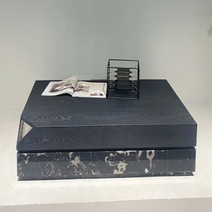 Masa cafea lemn masiv si marmura 80 x 80 x 31 cm Zircon, Homedit