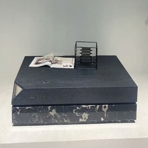Masa cafea lemn masiv si marmura 80 x 80 x 31 cm Zircon, Homedit