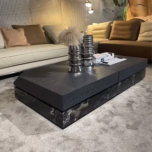 Masa cafea lemn masiv si marmura 80 x 80 x 31 cm Zircon, Homedit