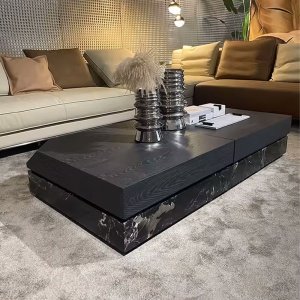 Masa cafea lemn masiv si marmura 80 x 80 x 31 cm Zircon, Homedit