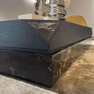 Masa cafea lemn masiv si marmura 80 x 80 x 31 cm Zircon, Homedit