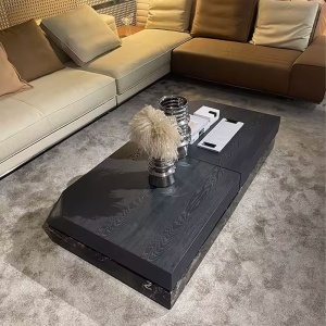 Masa cafea lemn masiv si marmura 80 x 80 x 31 cm Zircon, Homedit