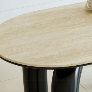 Masa dining negru 160 x 80 cm, lemn masiv, blat ardezie Lion, Homedit