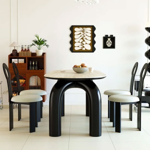 Masa dining negru 160 x 80 cm, lemn masiv, blat ardezie Lion, Homedit