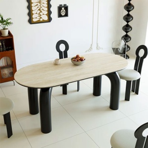 Masa dining negru 160 x 80 cm, lemn masiv, blat ardezie Lion, Homedit