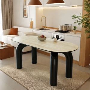 Masa dining negru 160 x 80 cm, lemn masiv, blat ardezie Lion, Homedit