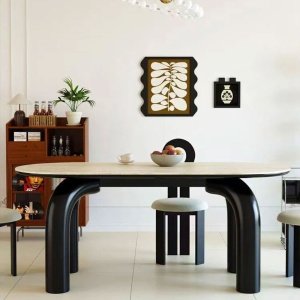 Masa dining negru 160 x 80 cm, lemn masiv, blat ardezie Lion, Homedit