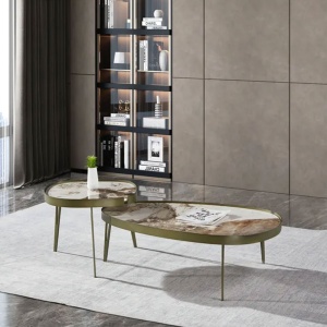 Set Masa cafea premium 110 x 70 x 35 cm / 56 x 56 x 45 cm Capri, blat din piatra, , Homedit